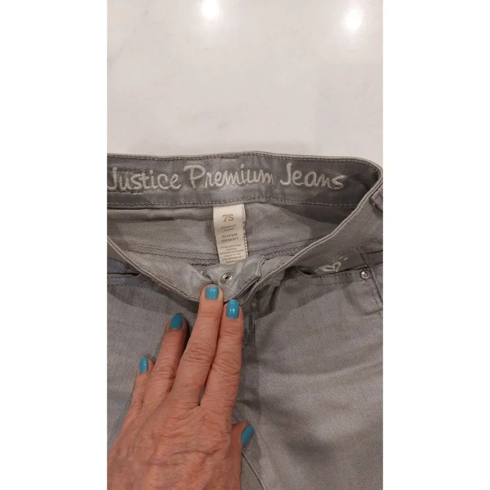 Justice Silver Metallic Super Skinny Jeans, Girls‎ Size 7R